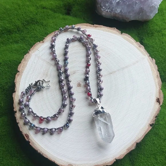 Silver Quartz Crystal Necklace Artisan Jewelry by Rust Belt Raised - Picture 7 of 12